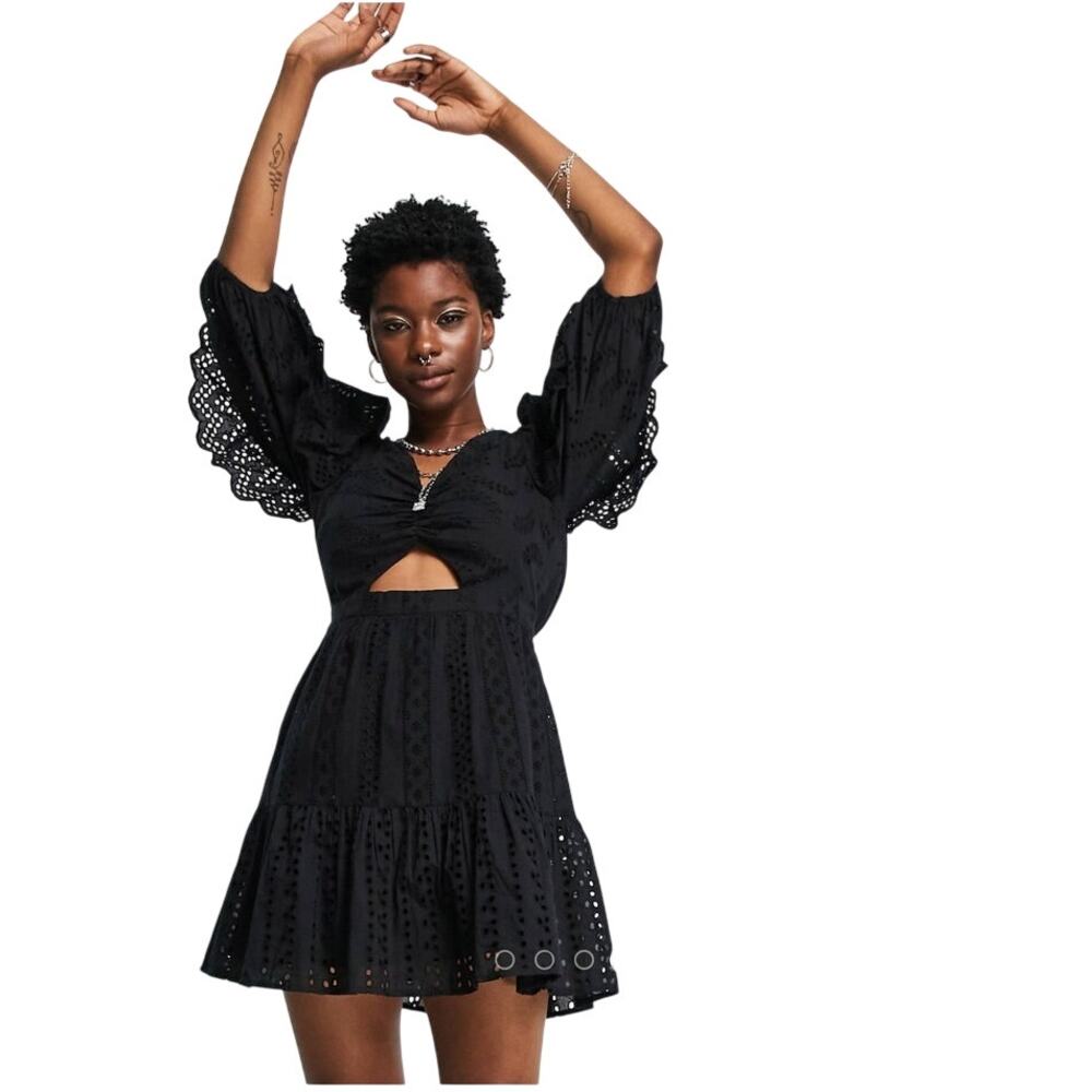 Topshop Broderie Tea Dress Black Size 4